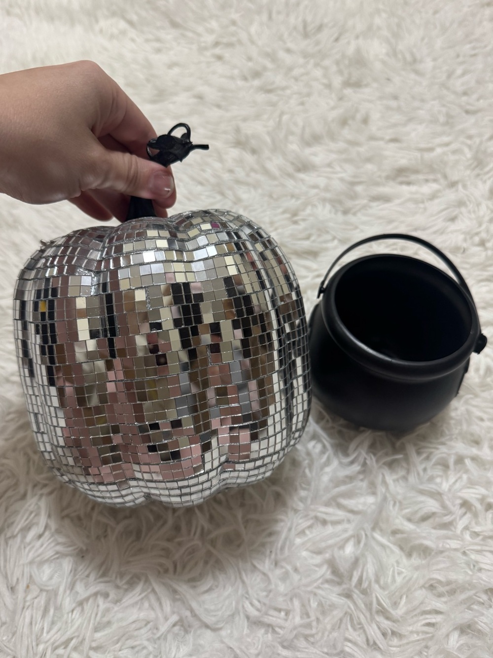 Disco Mirror Silver Pumpkin Disco Pumpkin Faux Pumpkin Mini Cauldron